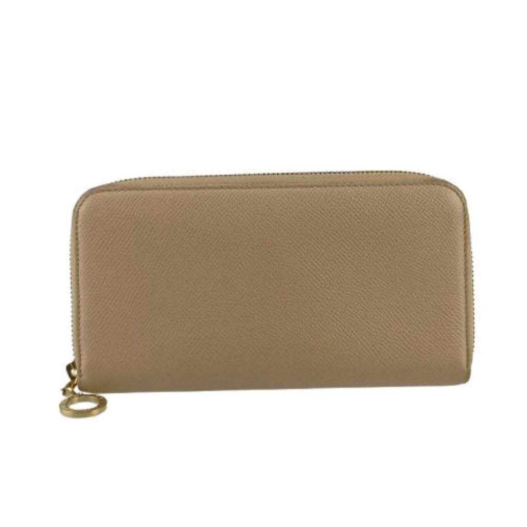 Bvlgari Long Wallet Zip Beige Grained Calfleather